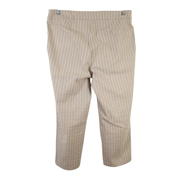 Zac & Rachel Womens 12 Tan Striped Linen Blend Pull On Capri Cropped Pants - Picture 3 of 4